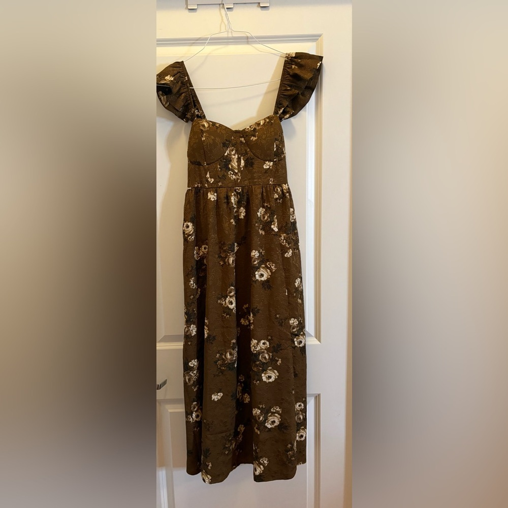 Blu Pepper Floral Jacquard Ruffle Strap Maxi Dress Size Medium - Picture 4 of 12